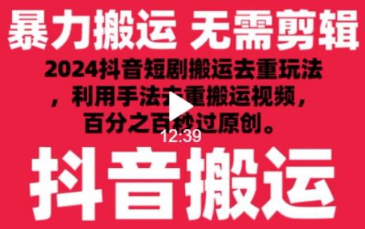 2024最新抖音搬运技术，抖音短剧视频去重，手法搬运，利用工具去重，达到秒过原创的效果-墨韵博客