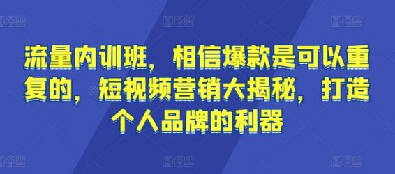 流量内训班，相信爆款是可以重复的，短视频营销大揭秘，打造个人品牌的利器-墨韵博客