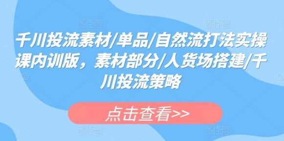 千川投流素材/单品/自然流打法实操课内训版，素材部分/人货场搭建/千川投流策略-墨韵博客