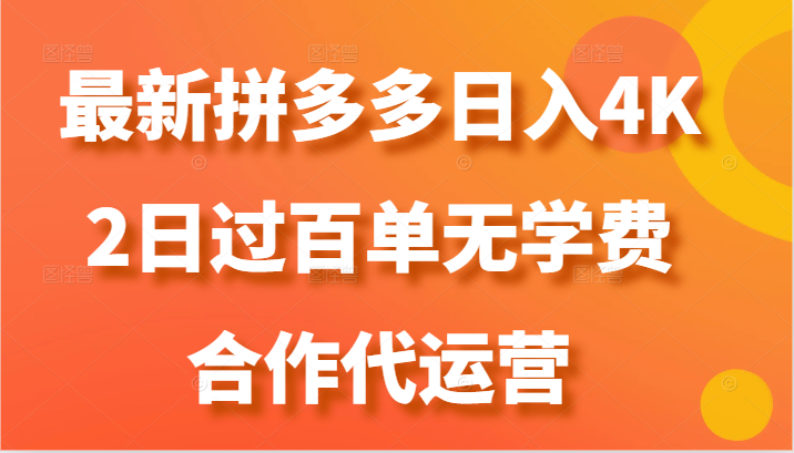 最新拼多多，日入4K+，2日过百单无学费，合作代运营-墨韵博客