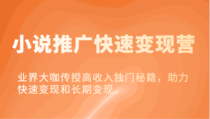 小说推广快速变现营-业界大咖传授高收入独门秘籍，助力快速变现和长期变现。-墨韵博客