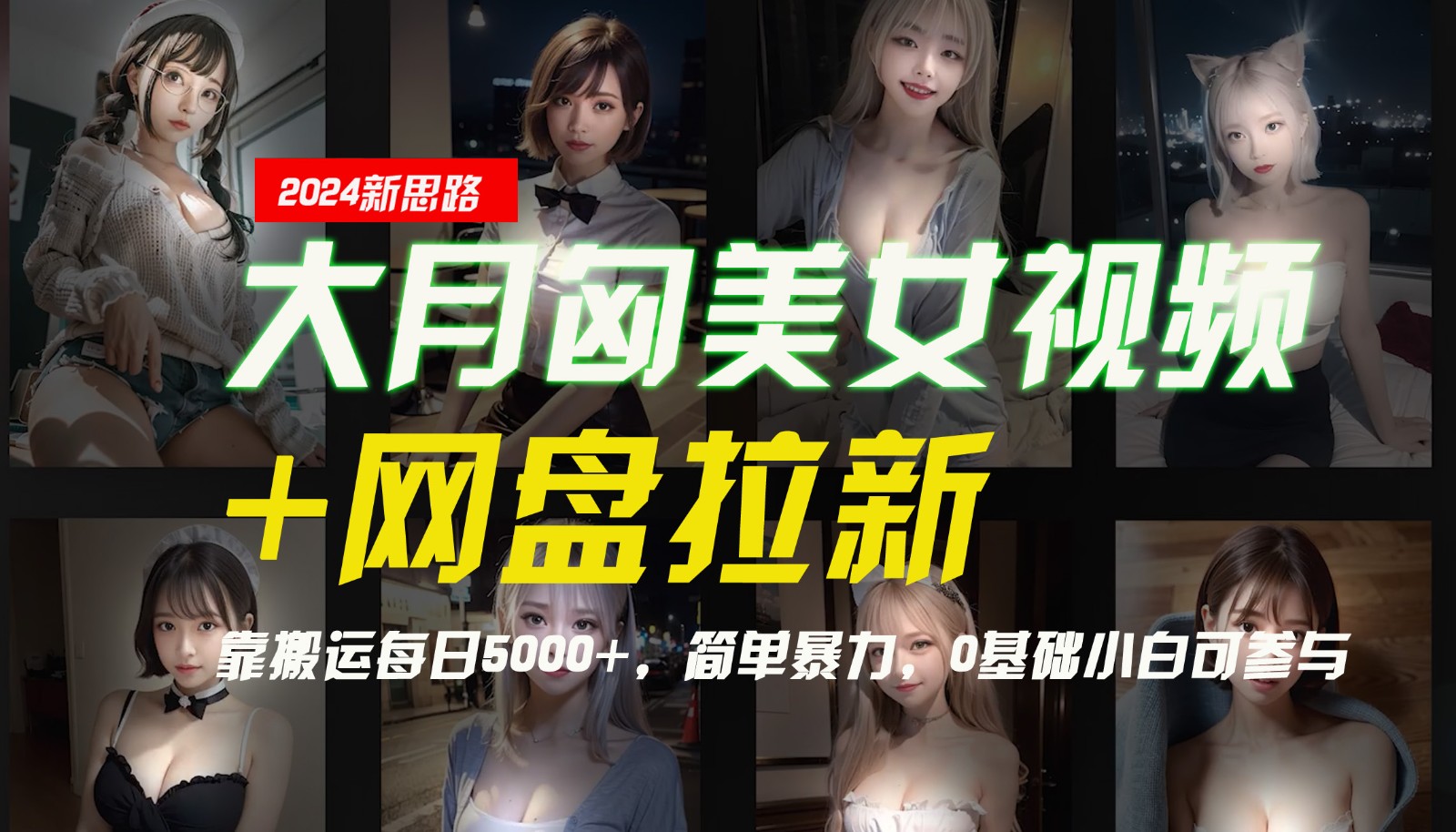 【新思路】大月匈美女视频+网盘拉新，靠搬运每日5000+，简单暴力，0基础小白可参与-墨韵博客