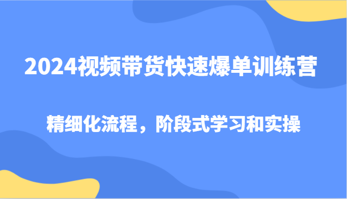 2024视频带货快速爆单训练营，精细化流程，阶段式学习和实操-墨韵博客