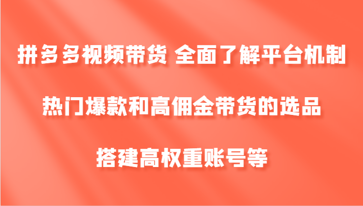 拼多多视频带货 全面了解平台机制、热门爆款和高佣金带货的选品，搭建高权重账号等-墨韵博客