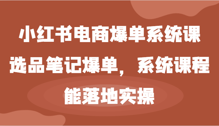 小红书电商爆单系统课-选品笔记爆单，系统课程，能落地实操-墨韵博客