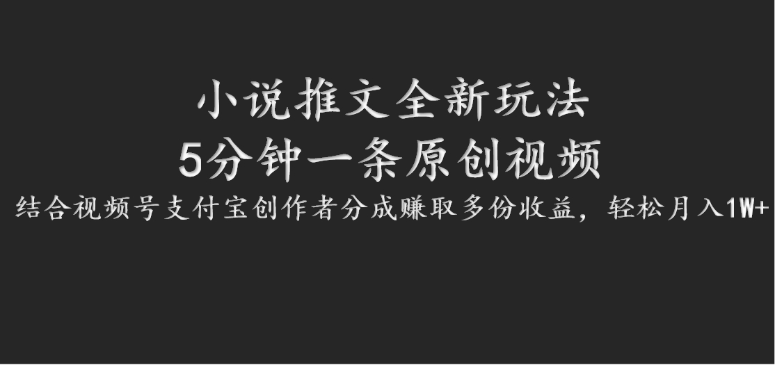 小说推文全新玩法，5分钟一条原创视频，结合视频号支付宝创作者分成赚取多份收益-墨韵博客