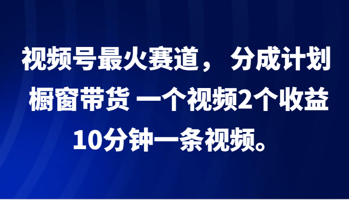 视频号最火赛道， 分成计划， 橱窗带货，一个视频2个收益，10分钟一条视频。-墨韵博客