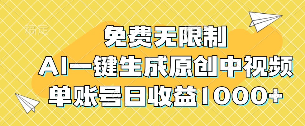 免费无限制，AI一键生成原创中视频，单账号日收益1000+-墨韵博客