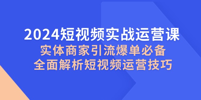 2024短视频实战运营课，实体商家引流爆单必备，全面解析短视频运营技巧-墨韵博客