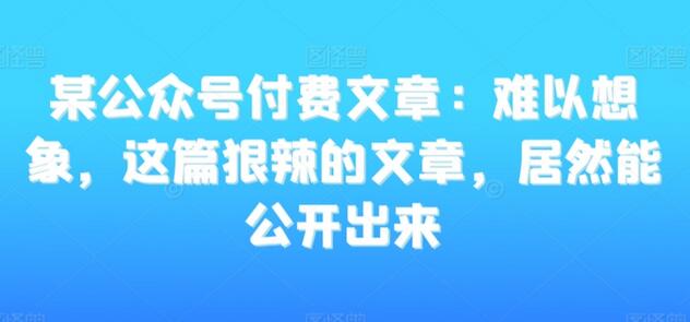 某公众号付费文章：难以想象，这篇狠辣的文章，居然能公开出来-墨韵博客