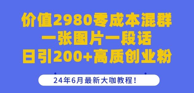 价值2980零成本混群一张图片一段话日引200+高质创业粉，24年6月最新大咖教程【揭秘】-墨韵博客
