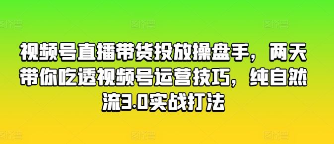 视频号直播带货投放操盘手，两天带你吃透视频号运营技巧，纯自然流3.0实战打法-墨韵博客