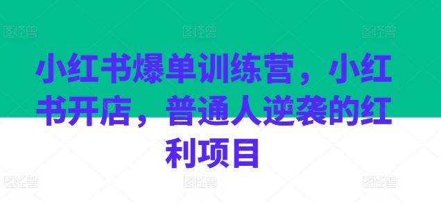 小红书爆单训练营，小红书开店，普通人逆袭的红利项目-墨韵博客