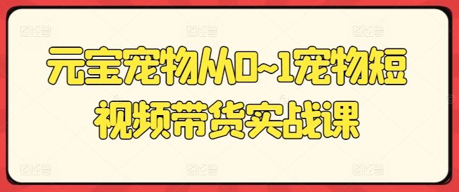 元宝宠物从0~1宠物短视频带货实战课-墨韵博客