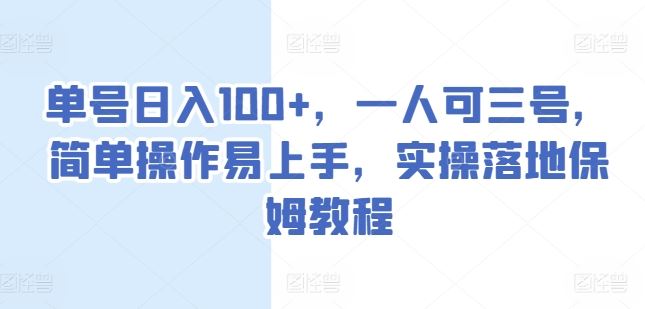 单号日入100+，一人可三号，简单操作易上手，实操落地保姆教程【揭秘】-墨韵博客