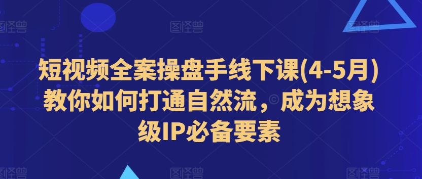 短视频全案操盘手线下课(4-5月)教你如何打通自然流，成为想象级IP必备要素-墨韵博客