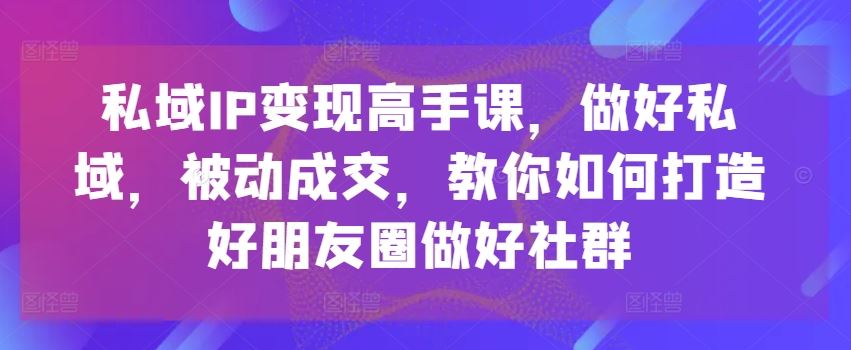 私域IP变现高手课，做好私域，被动成交，教你如何打造好朋友圈做好社群-墨韵博客