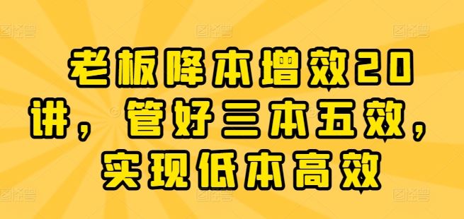 老板降本增效20讲，管好三本五效，实现低本高效-墨韵博客