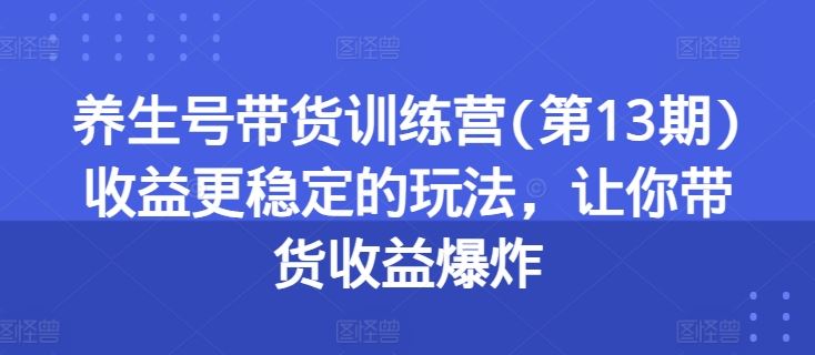 养生号带货训练营(第13期)收益更稳定的玩法，让你带货收益爆炸-墨韵博客