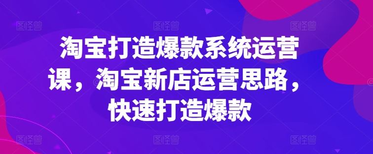 淘宝打造爆款系统运营课，淘宝新店运营思路，快速打造爆款-墨韵博客