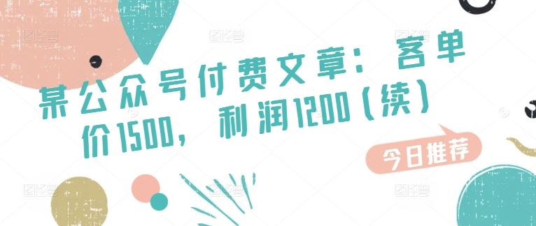 某公众号付费文章：客单价1500，利润1200(续)，市场几乎可以说是空白的-墨韵博客