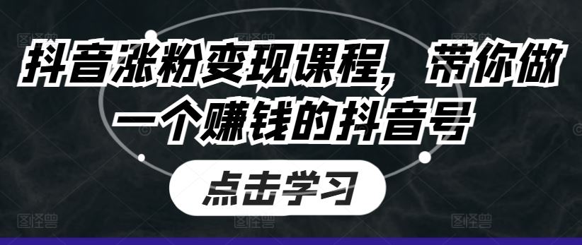 抖音涨粉变现课程，带你做一个赚钱的抖音号-墨韵博客