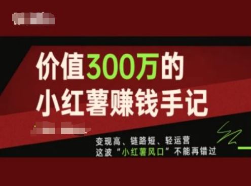 价值300万的小红书赚钱手记，变现高、链路短、轻运营，这波“小红薯风口”不能再错过-墨韵博客