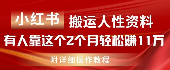 小红书搬运人性资料，有人靠这个2个月轻松赚11w，附教程【揭秘】-墨韵博客