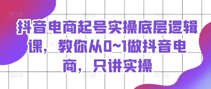 抖音电商起号实操底层逻辑课，教你从0~1做抖音电商，只讲实操-墨韵博客