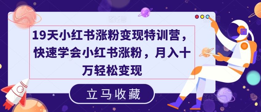 19天小红书涨粉变现特训营，快速学会小红书涨粉，月入十万轻松变现-墨韵博客