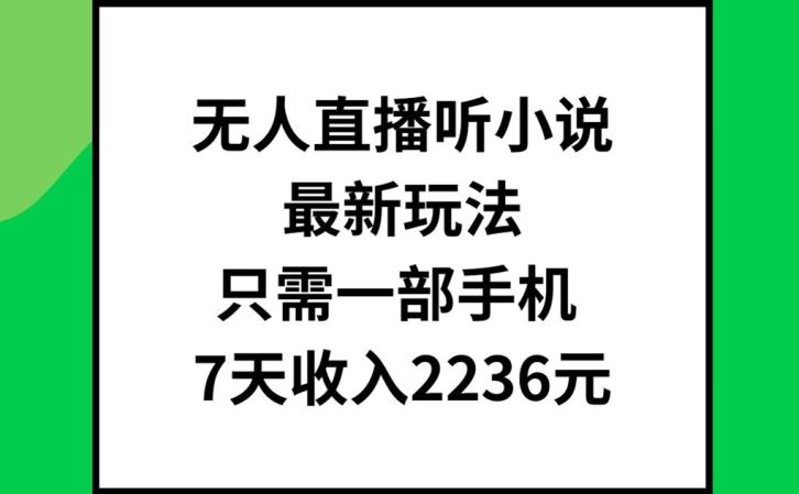 无人直播听小说最新玩法，只需一部手机，7天收入2236元【揭秘】-墨韵博客