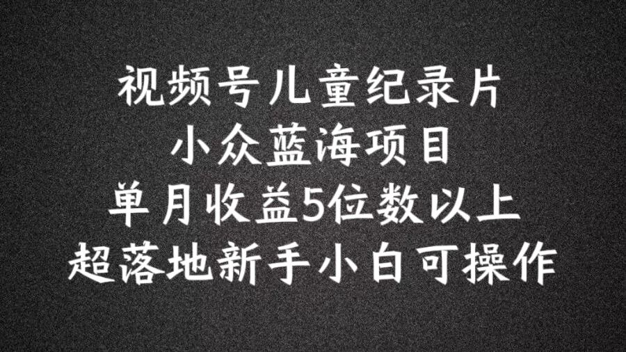 2024蓝海项目视频号儿童纪录片科普，单月收益5位数以上，新手小白可操作【揭秘】-墨韵博客