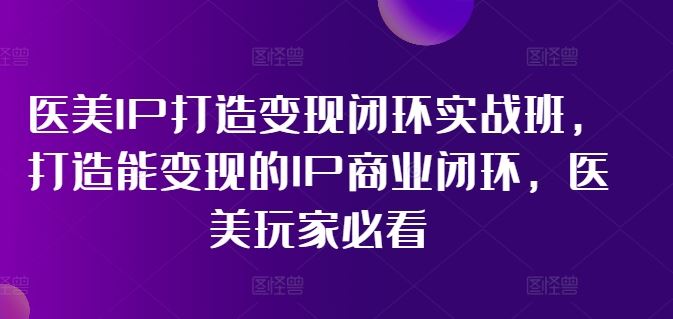 医美IP打造变现闭环实战班，打造能变现的IP商业闭环，医美玩家必看!-墨韵博客
