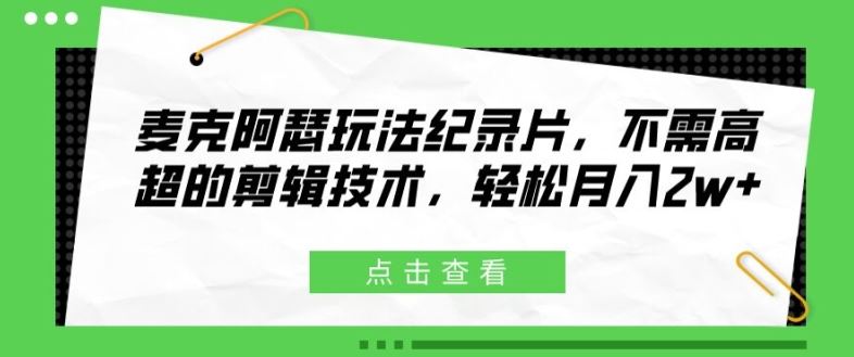 麦克阿瑟玩法纪录片，不需高超的剪辑技术，轻松月入2w+【揭秘】-墨韵博客