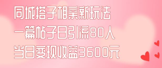 同城搭子相亲新玩法一篇帖子引流80人当日变现3600元(项目教程+实操教程)【揭秘】-墨韵博客