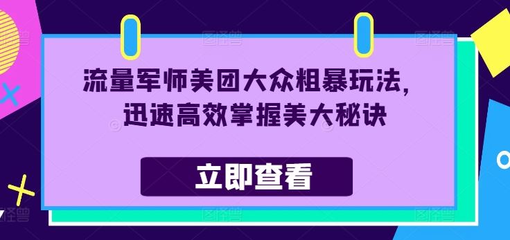 流量军师美团大众粗暴玩法，迅速高效掌握美大秘诀-墨韵博客