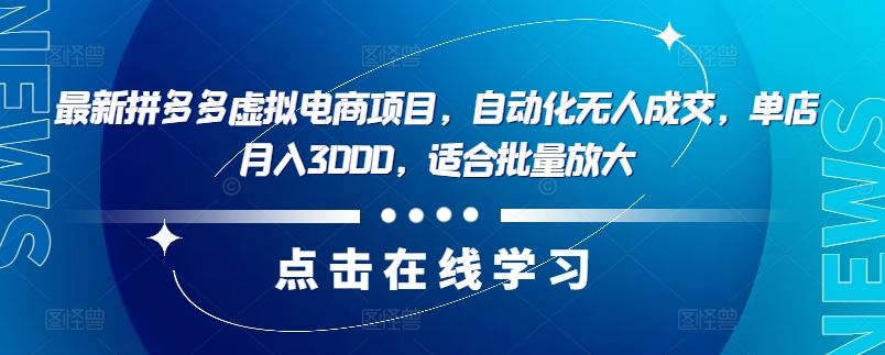 最新拼多多虚拟电商项目，自动化无人成交，单店月入3000，适合批量放大-墨韵博客