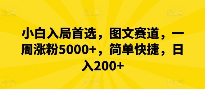 小白入局首选，图文赛道，一周涨粉5000+，简单快捷，日入200+-墨韵博客