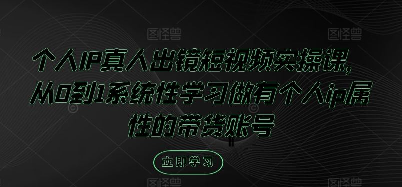 个人IP真人出镜短视频实操课，从0到1系统性学习做有个人ip属性的带货账号-墨韵博客