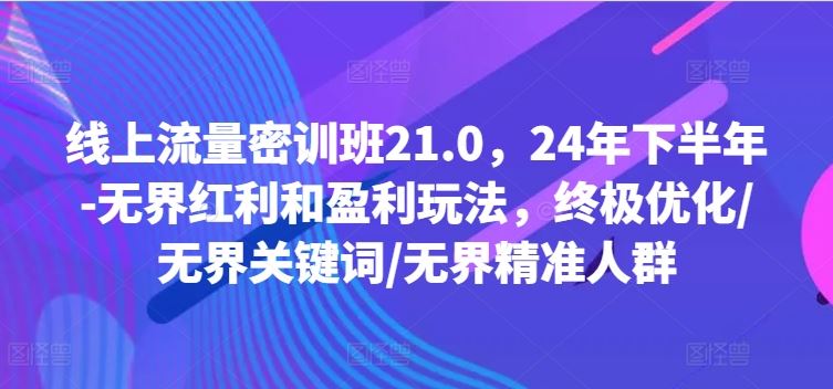 线上流量密训班21.0，24年下半年-无界红利和盈利玩法，终极优化/无界关键词/无界精准人群-墨韵博客