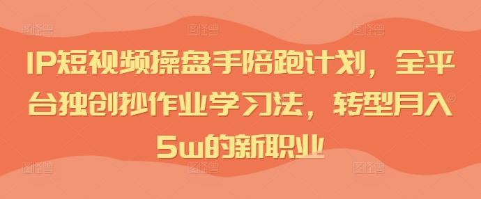 IP短视频操盘手陪跑计划，全平台独创抄作业学习法，转型月入5w的新职业-墨韵博客