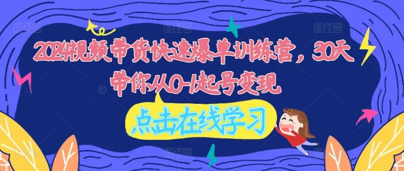 2024视频带货快速爆单训练营，30天带你从0-1起号变现-墨韵博客