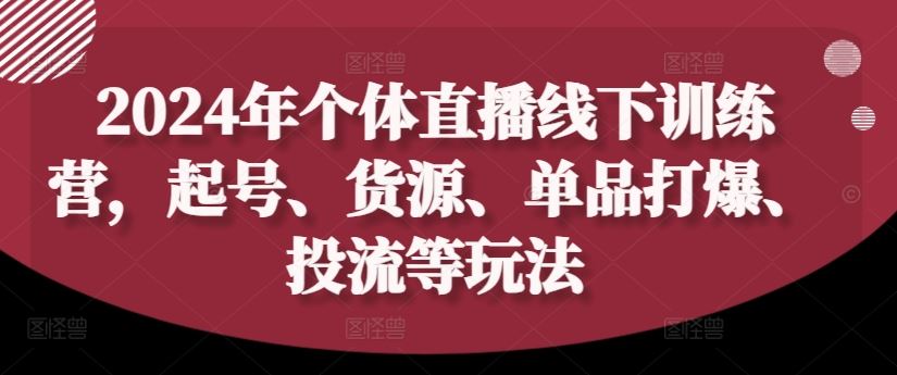 2024年个体直播训练营，起号、货源、单品打爆、投流等玩法-墨韵博客