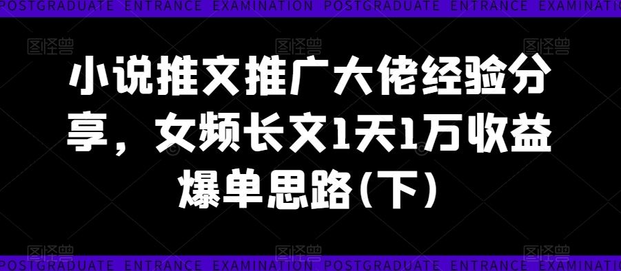 小说推文推广大佬经验分享，女频长文1天1万收益爆单思路(下)-墨韵博客