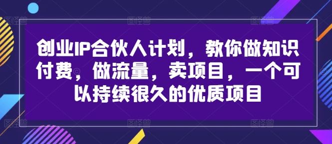 创业IP合伙人计划，教你做知识付费，做流量，卖项目，一个可以持续很久的优质项目-墨韵博客
