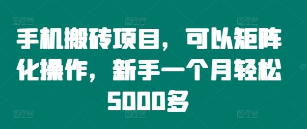 手机搬砖项目，可以矩阵化操作，新手一个月轻松5000多-墨韵博客