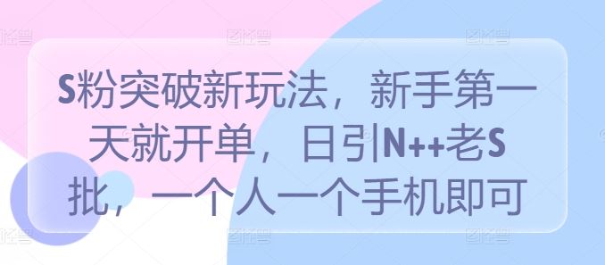 S粉突破新玩法，新手第一天就开单，日引N++老S批，一个人一个手机即可【揭秘】-墨韵博客