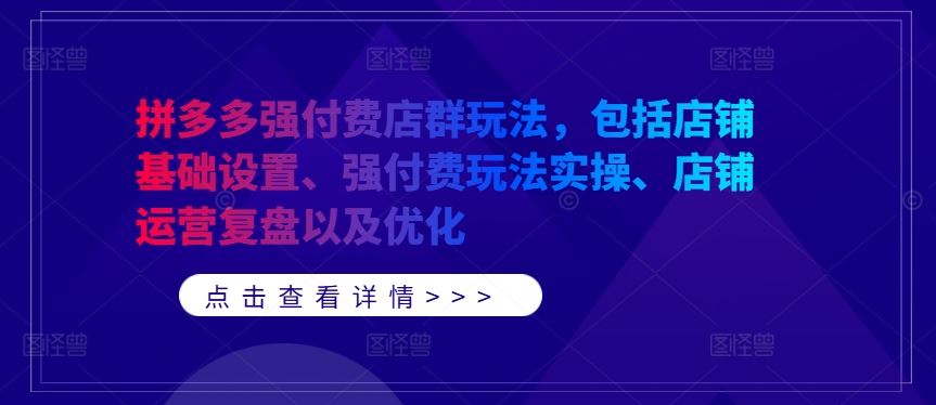 拼多多强付费店群玩法，包括店铺基础设置、强付费玩法实操、店铺运营复盘以及优化-墨韵博客