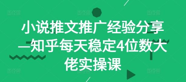 小说推文推广经验分享—知乎每天稳定4位数大佬实操课-墨韵博客