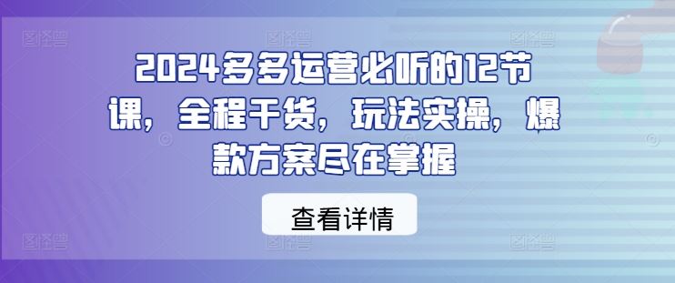 2024多多运营必听的12节课，全程干货，玩法实操，爆款方案尽在掌握-墨韵博客